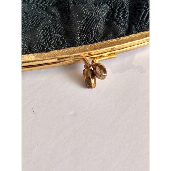 VINTAGE BLACK & GOLD FLORAL KNITTED BROCADE EVENING PURSE/HANDBAG/CLUTCH - Picture 9 of 10